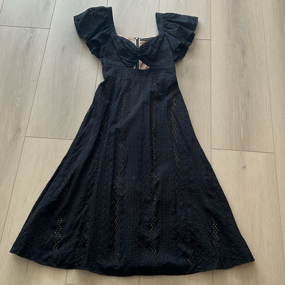 BCBG Maxazria Black Eyelet fit & flare midi dress